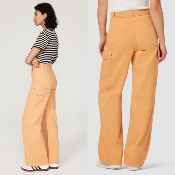HUDSON JEANS 90s Orange Creamsicle High Rise Wide Leg Utility Cargo Pants 26 - Picture 3 of 9